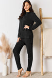 Basic Bae Full Size Ribbed Round Neck High-Low Slit Top and Pants Set 