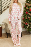 Santa Print Long Sleeve Top and Pants Lounge Set 