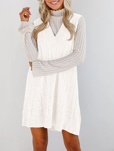 Lovelet Cable Knit V-Neck Mini Sweater Overall Dress Dresses