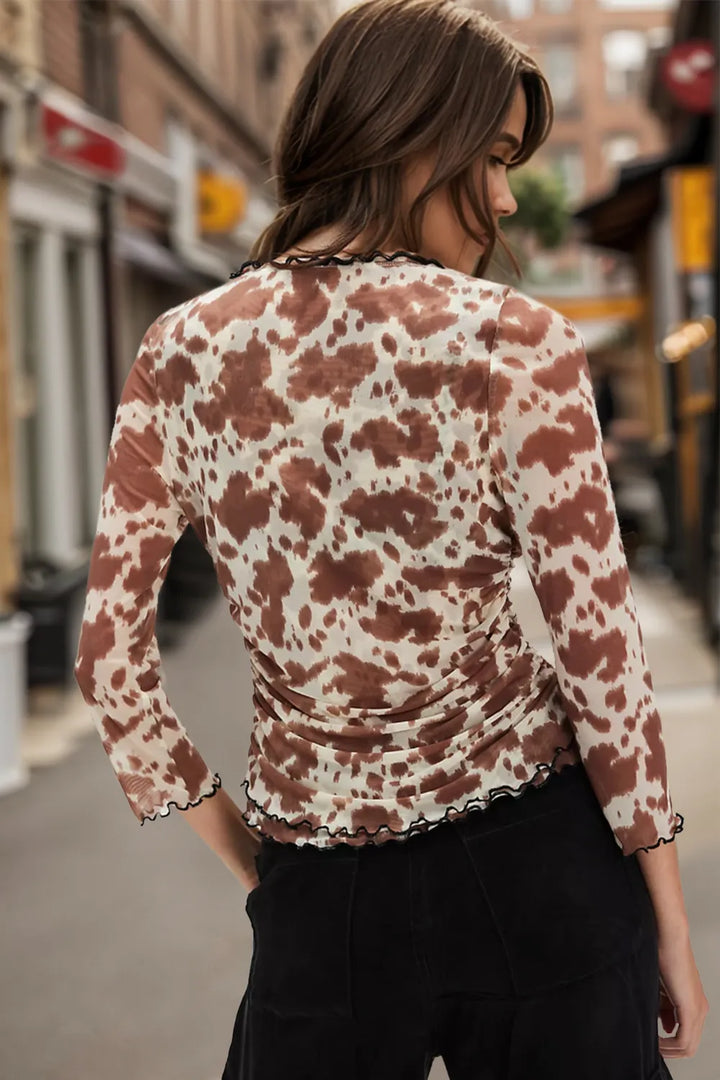 Oh Full Size Animal Print Button Down Plunge Top 