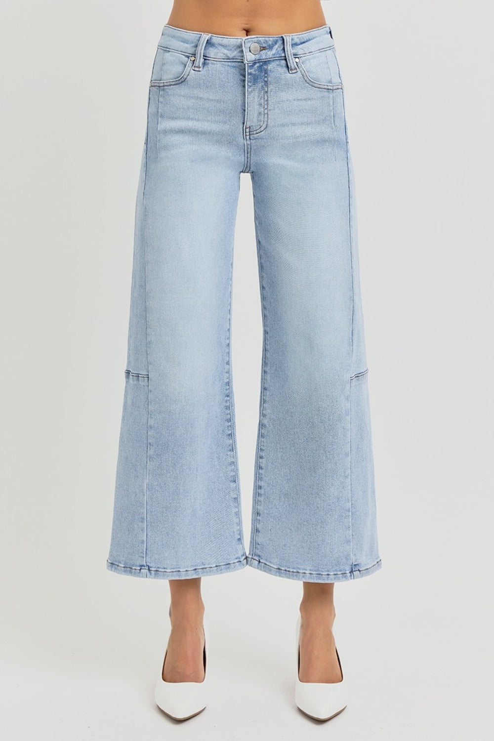 RISEN Full Size High Rise Seamed Detail Wide Leg Crop Jeans 