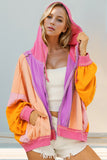 Double Take Full Size Color Block Zip Up Hoodie 