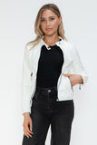 Snobbish Faux Leather Zip Up Drawstring Hooded Jacket 