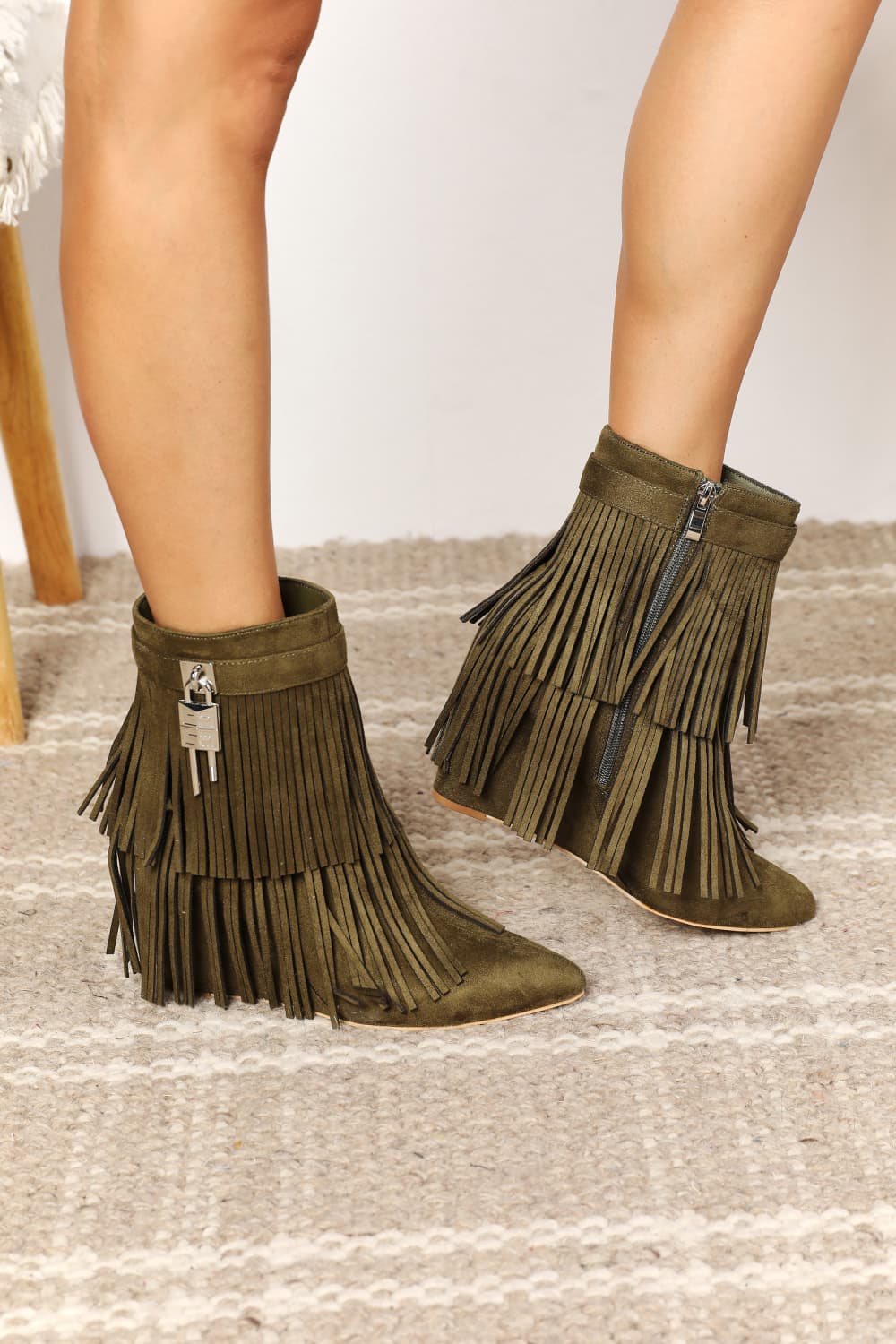 Legend Women's Tassel Wedge Heel Ankle Booties 
