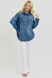 RISEN Full Size Snap Down Long Sleeve Denim Shacket 