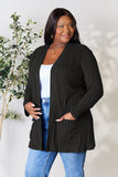 Basic Bae Full Size Ribbed Open Front Cardigan with Pockets 