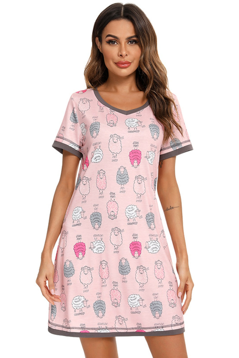 Contrast Trim Short Sleeve Lounge Dress 