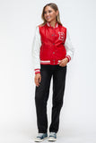Love Me Now PU Leather Contrast Snap Down Bomber Jacket 