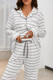 Striped V-Neck Long Sleeve Top and Pants Lounge Set Lingerie & Nightwear