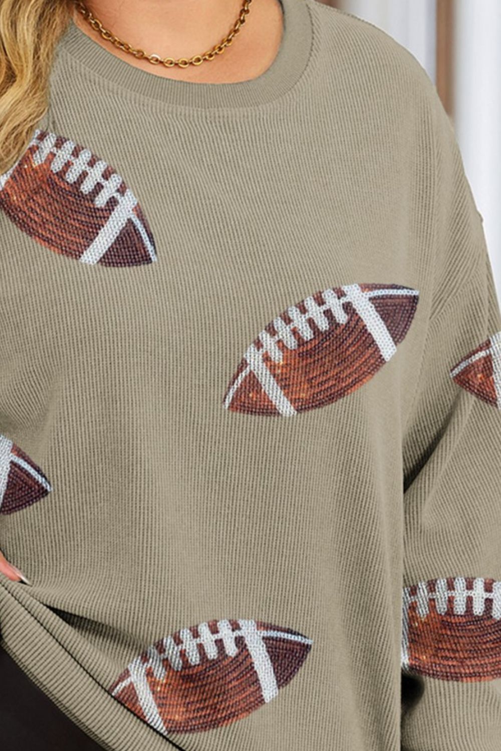 Plus Size Sequin Football Dropped Shoulder Sweatshirt 