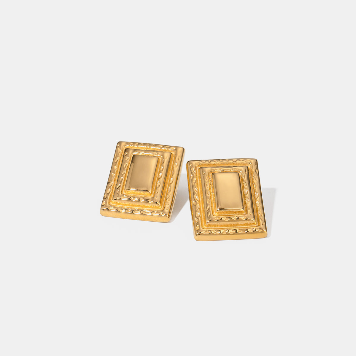18K Gold-Plated Stainless Steel Square Shape Earrings 