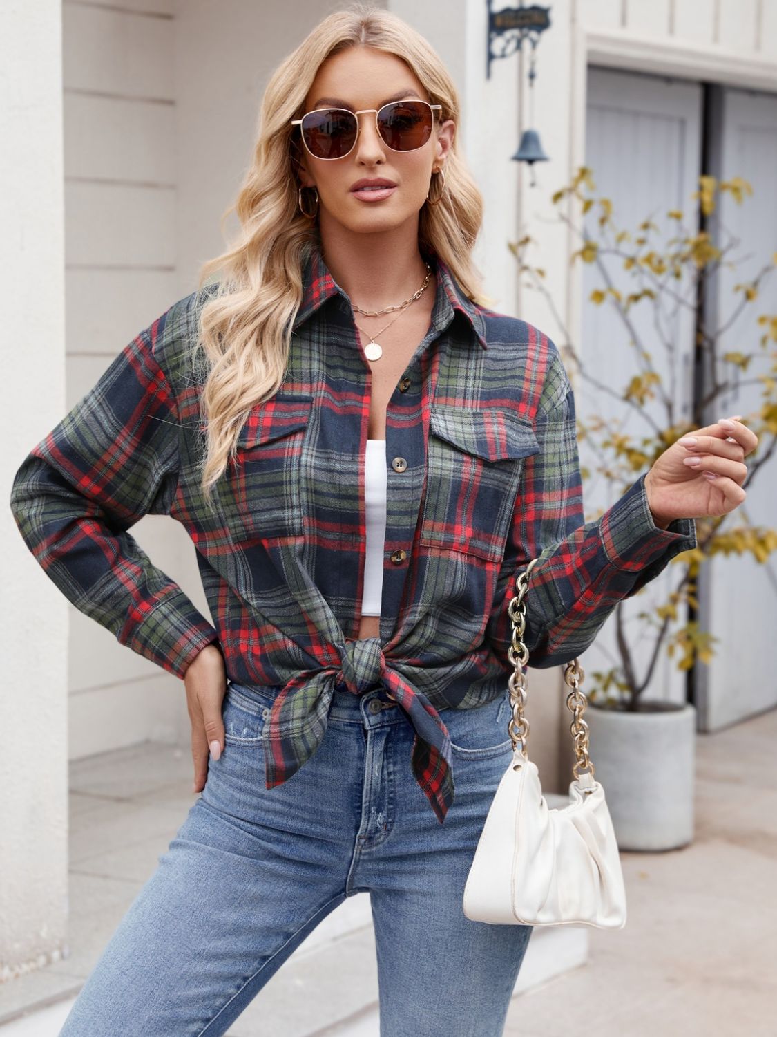Mandy Plaid Button Up Long Sleeve Shirt 
