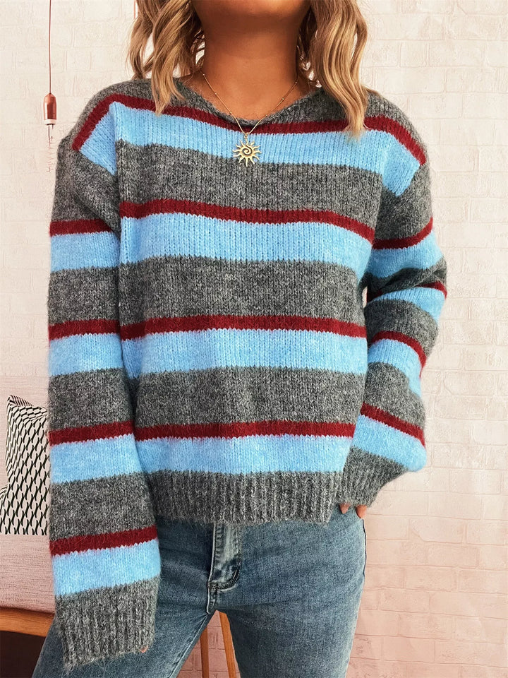 Striped Round Neck Long Sleeve Sweater 