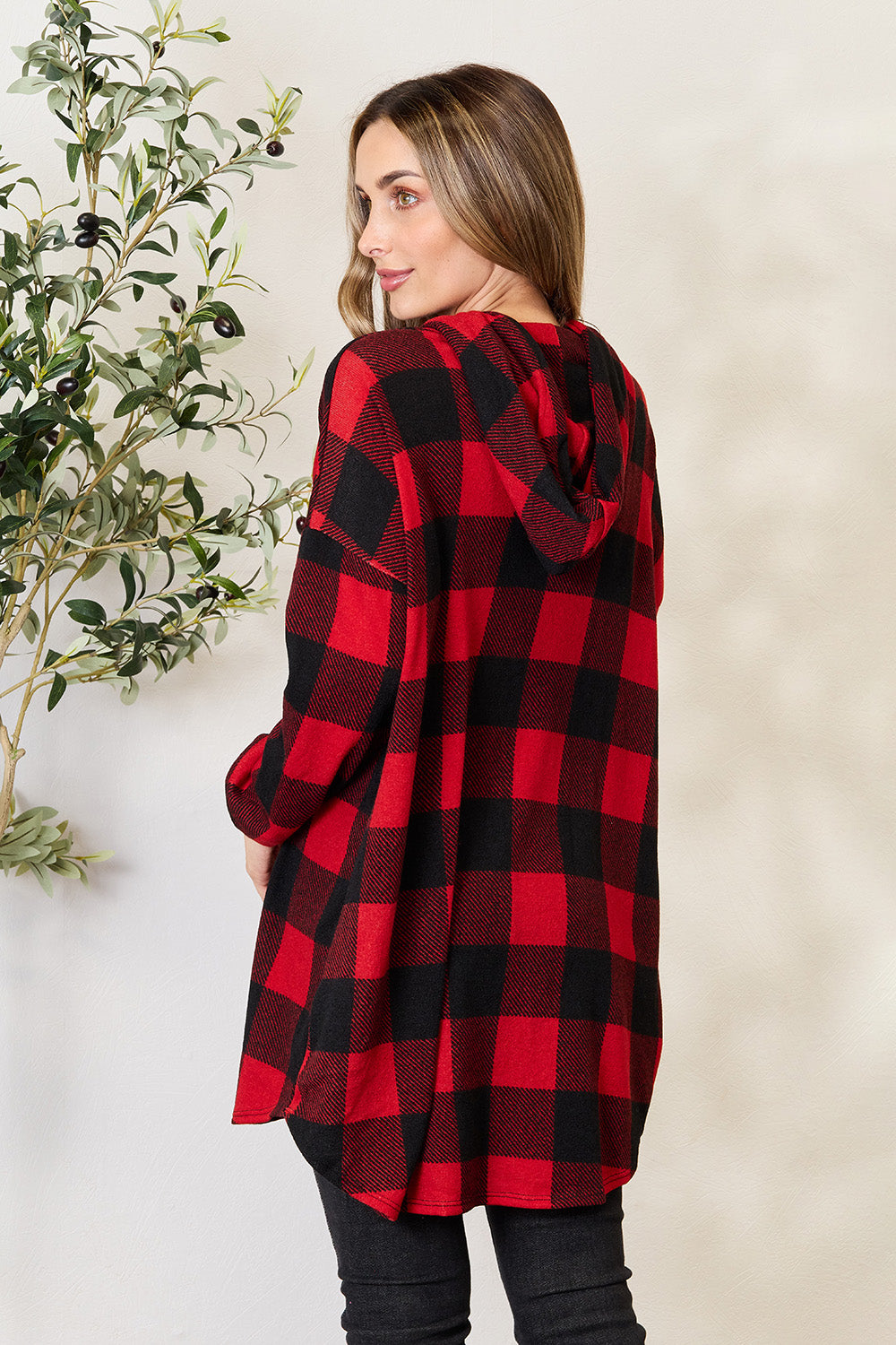 Heimish Full Size Plaid Button Front Hooded Shirt 