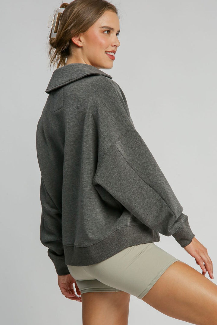 Umgee Johnny Collar Dropped Shoulder Sweatshirt 