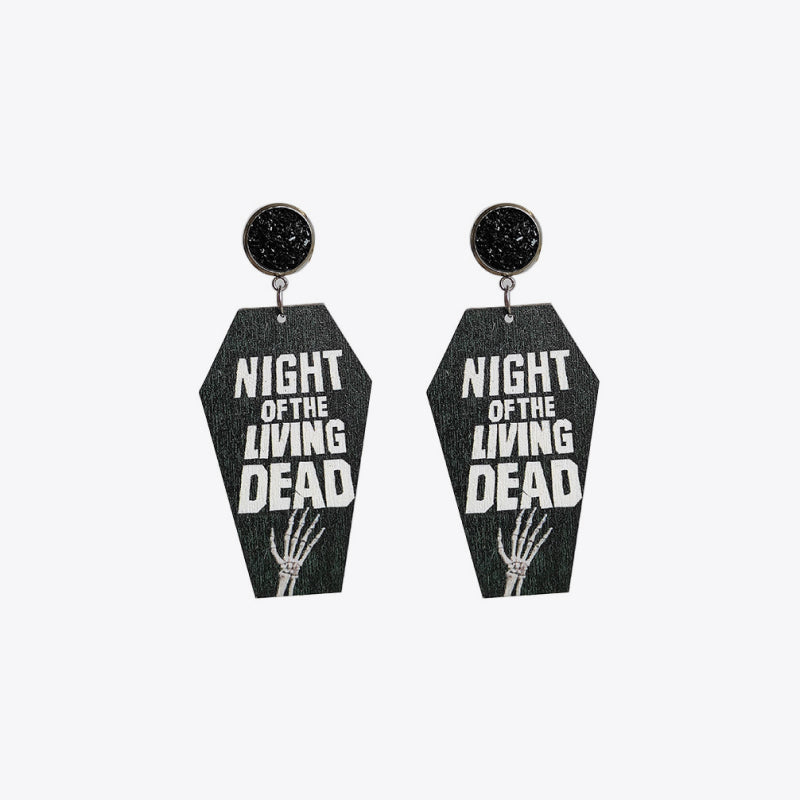 Coffin Shape Wooden Dangle Earrings 