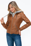 YMI Faux Layered Double-Zipper Jacket with Fuzzy Hood 