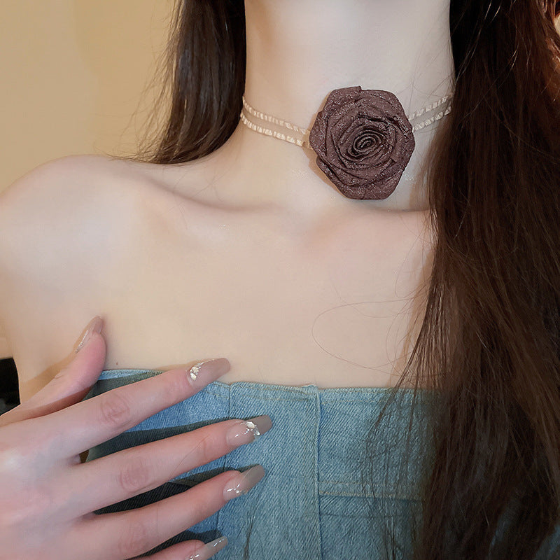 3D Rose Alloy Buckle Necklace 