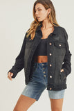 RISEN Full Size Distressed Long Sleeve Denim Jacket 