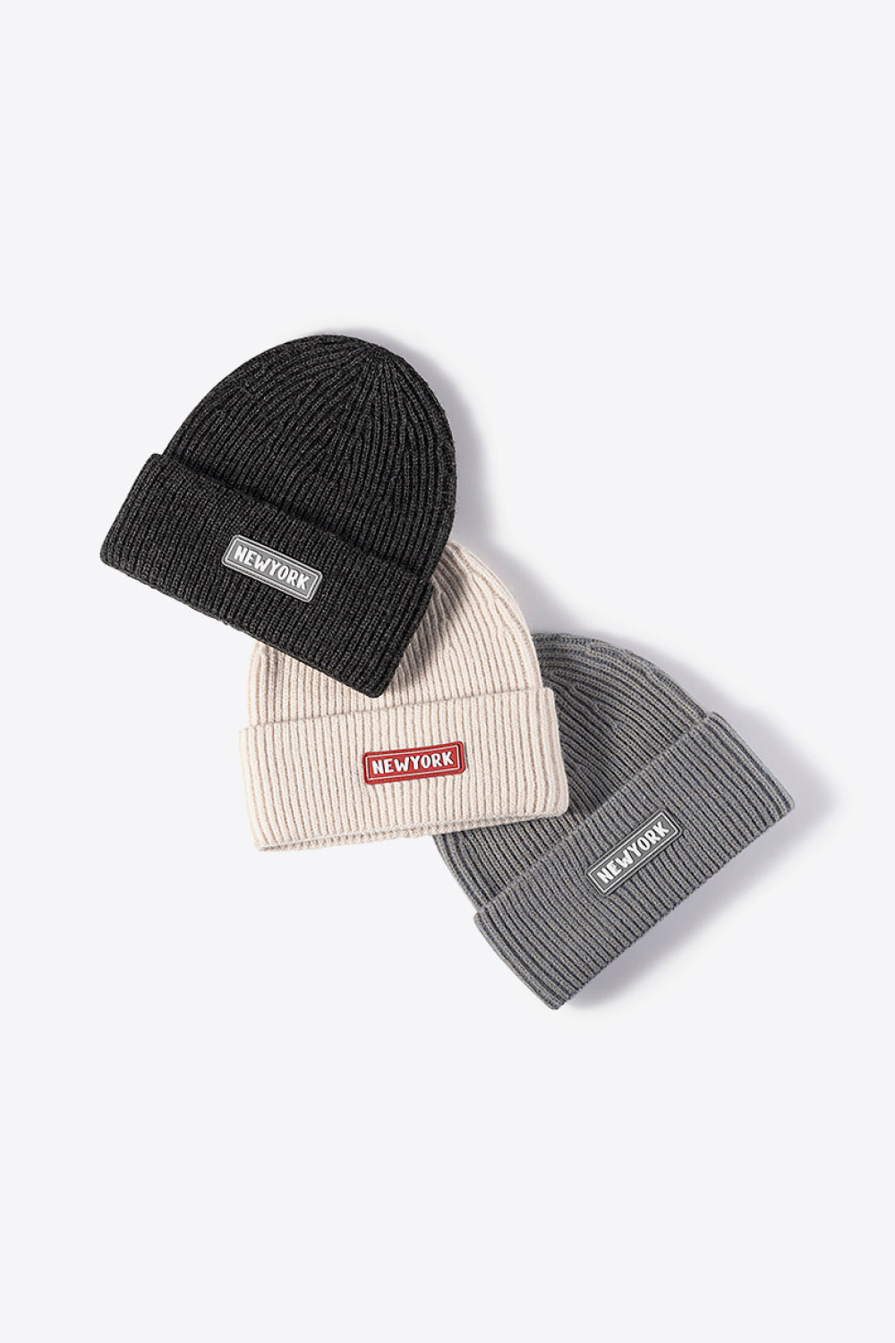 NEWYORK Patch Rib-Knit Cuffed Beanie 