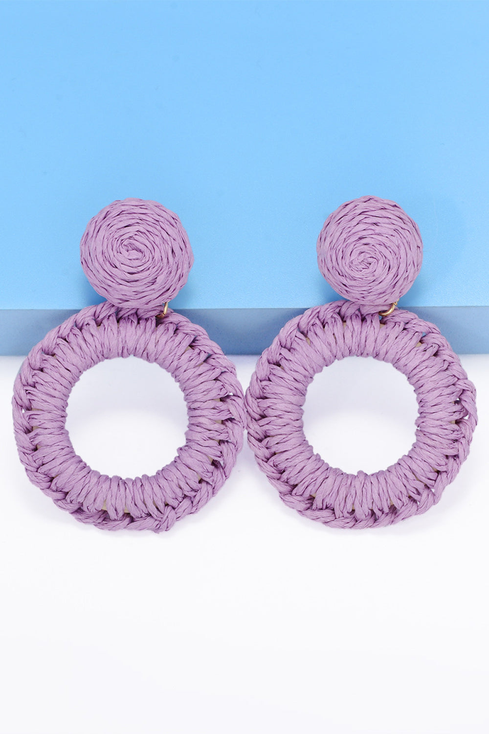 Round Shape Raffia Grass Dangle Earrings 