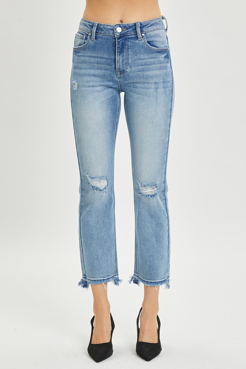 RISEN Full Size High Rise Distressed Cropped Straight Jeans 
