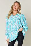 Double Take Full Size Printed Smocked Long Sleeve Blouse 
