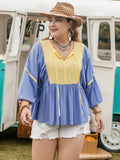 Plus Size Ruched Tie Neck Balloon Sleeve Blouse 