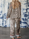 Leopard and Striped Trim Shirt and Pants Set Lingerie & Nightwear