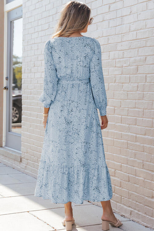 Printed Tie Front Ruffle Hem Dress Dresses