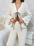 Contrast Trim Bow Tie Shirt and Pants Lounge Set Lingerie & Nightwear