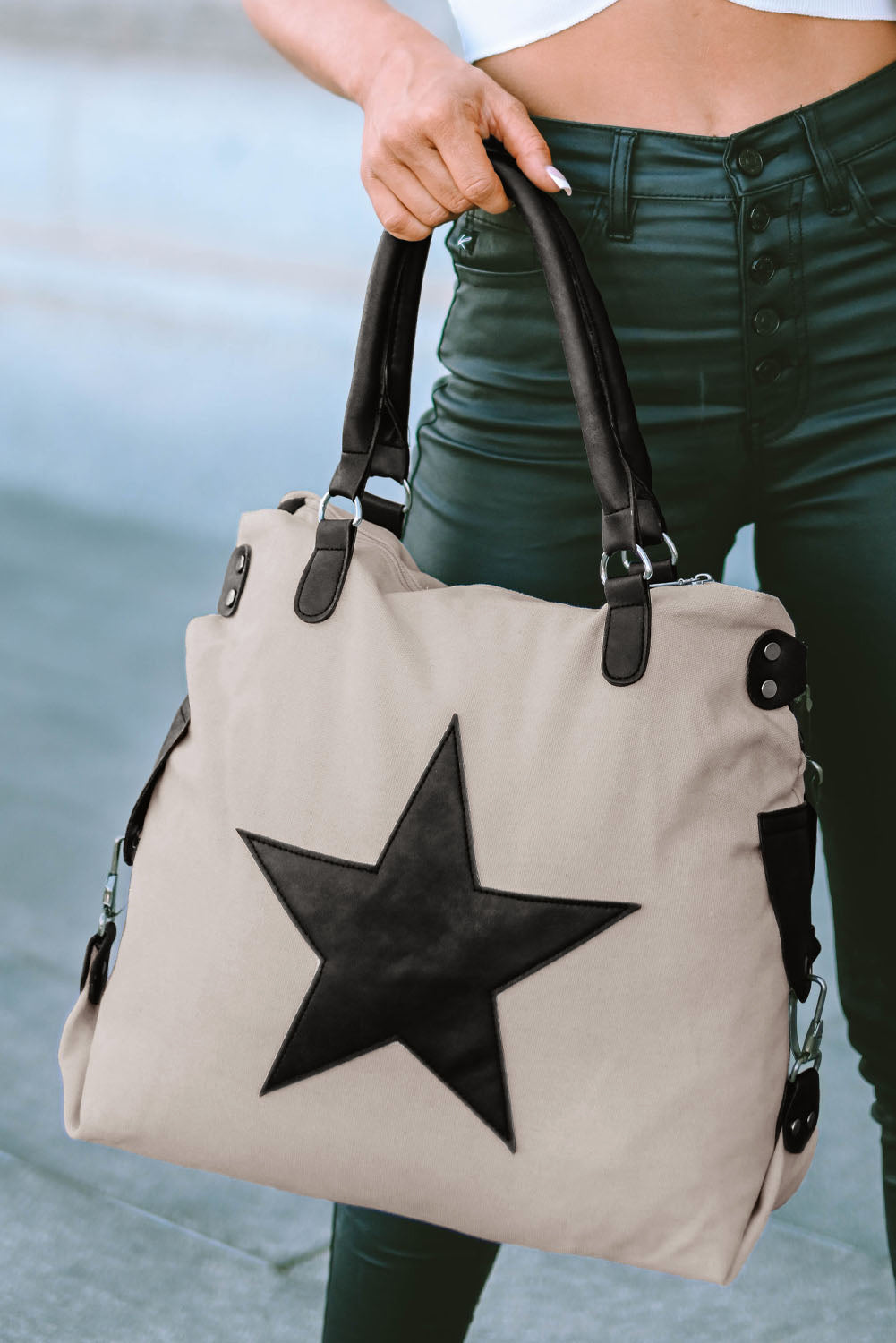 Beige Casual Five-pointed Star Canvas Tote Bag Shoes & Bags/Handbags