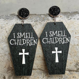Coffin Shape Wooden Dangle Earrings 