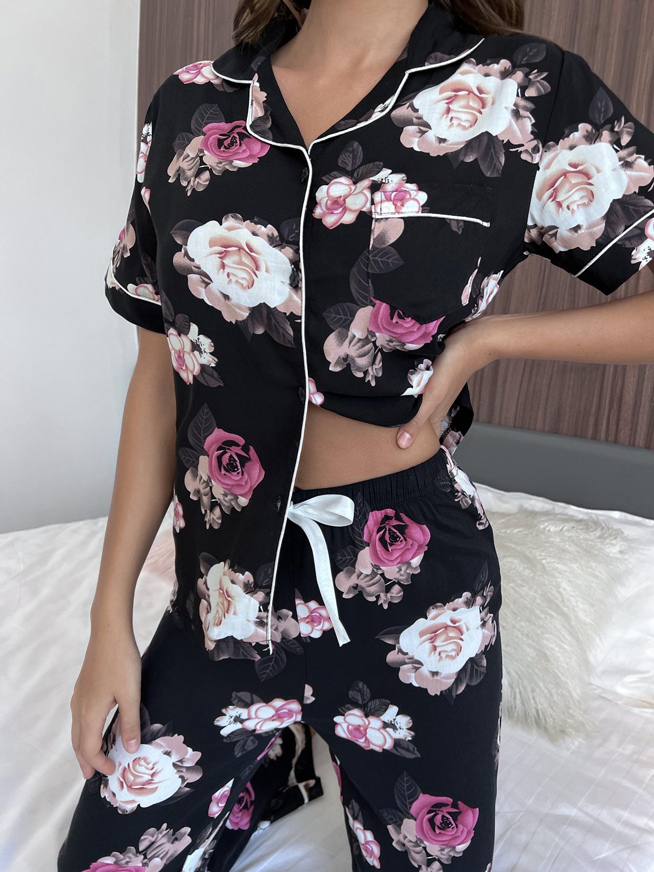 Floral Short Sleeve Shirt and Pants Lounge Set Lingerie & Nightwear