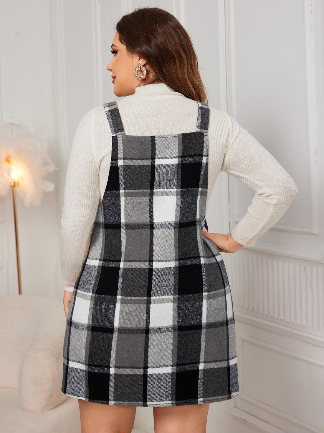 Honey Plus Size Plaid Wide Strap Overall Dress 