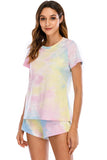Tie-Dye Round Neck Short Sleeve Top and Shorts Lounge Set Lingerie & Nightwear
