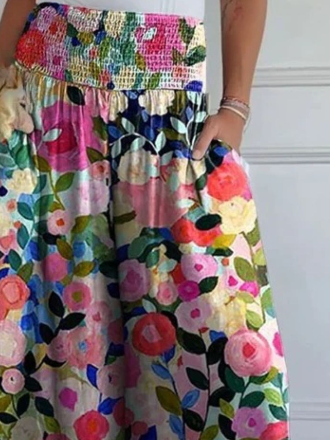 Full Size Smocked Wide Leg Pants with Pockets 