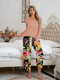Round Neck Top and Printed Pants Lounge Set Lingerie & Nightwear