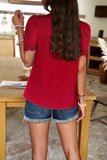 Devine Ruched Mock Neck Short Sleeve Blouse 