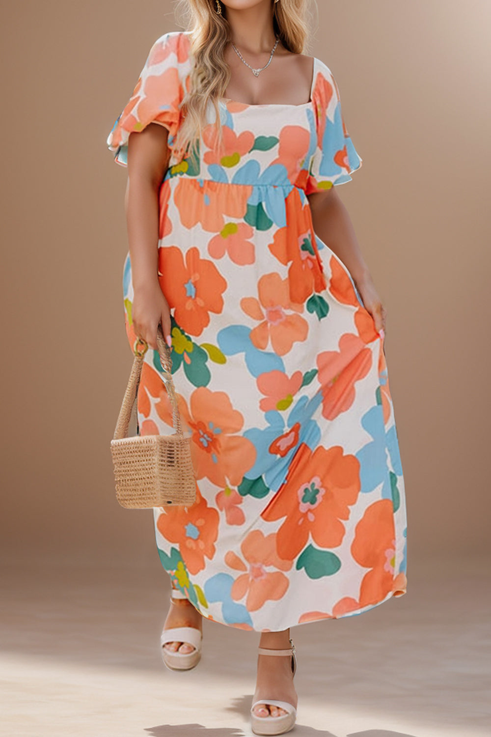 Plus Size Printed Short Sleeve Dress 