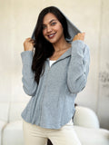 Culture Code Full Size Ribbed Zip Up Drawstring Hooded Jacket 