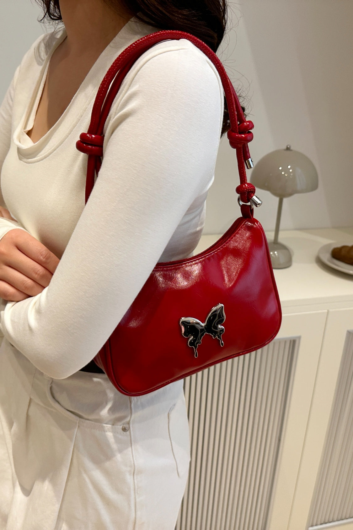 Butterfly PU Leather Knotted Strap Shoulder Bag 