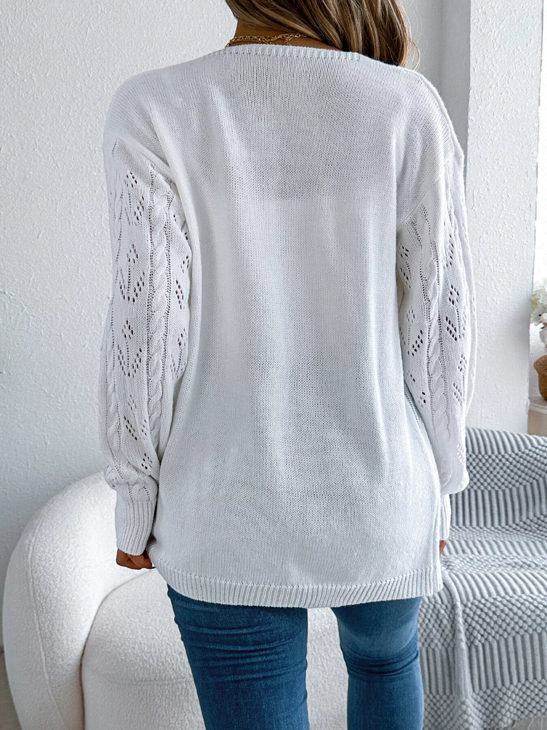 Openwork Open Front Long Sleeve Cardigan 