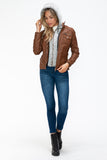 YMI Removable Faux Layered Multi-Pocket Jacket with Fuzzy Hood 