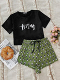 Graphic Tee and Panda Print Shorts Lounge Set Lingerie & Nightwear