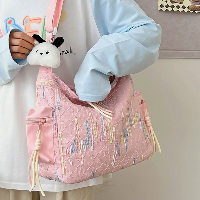 Contrast Texture Shoulder Bag 