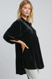 Umgee Full Size Polka Dot Button Up Half Sleeve Shirt 