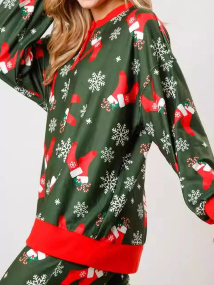 Christmas Long Sleeve Top and Pants Lounge Set Lingerie & Nightwear