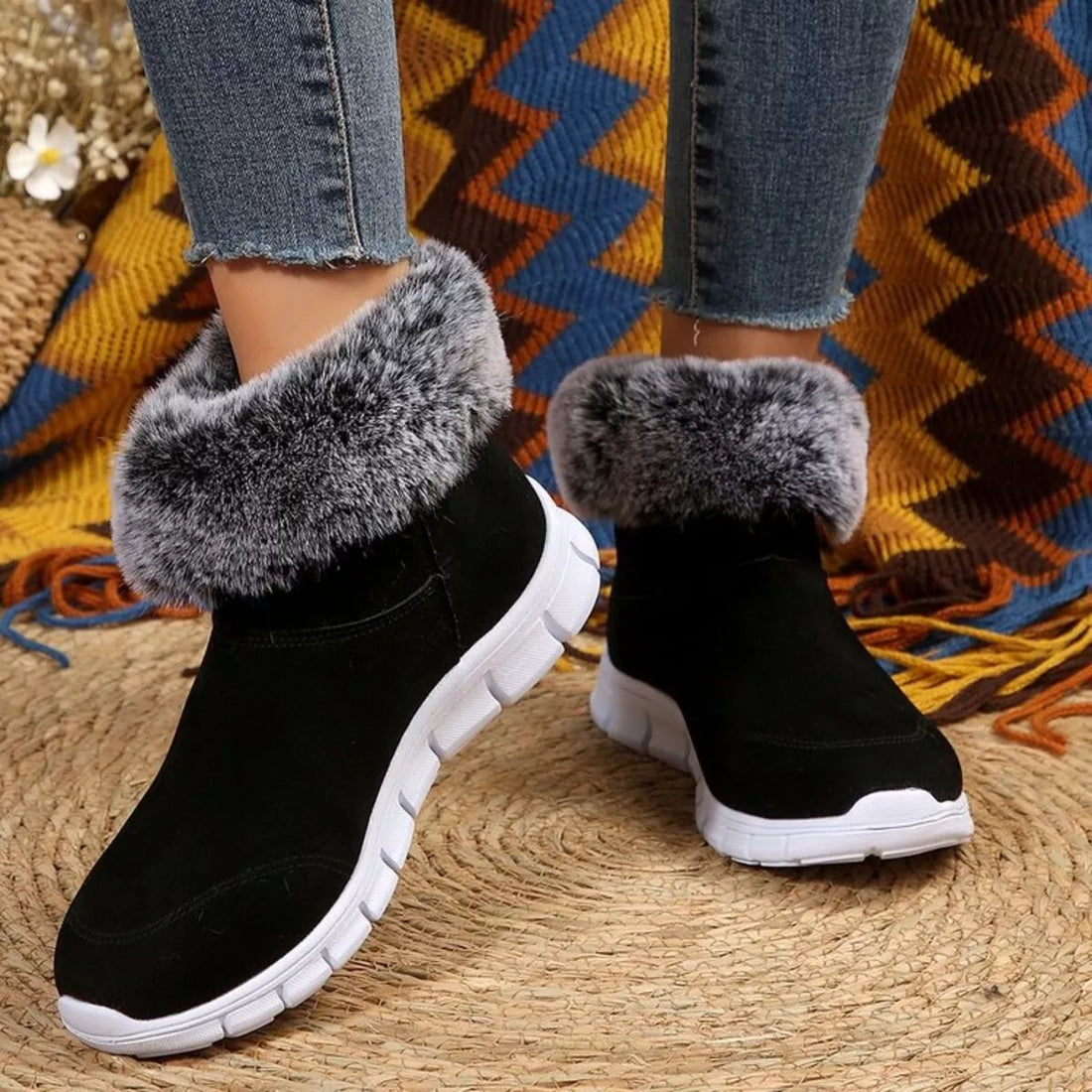 Side Zip Faux Fur Boots 