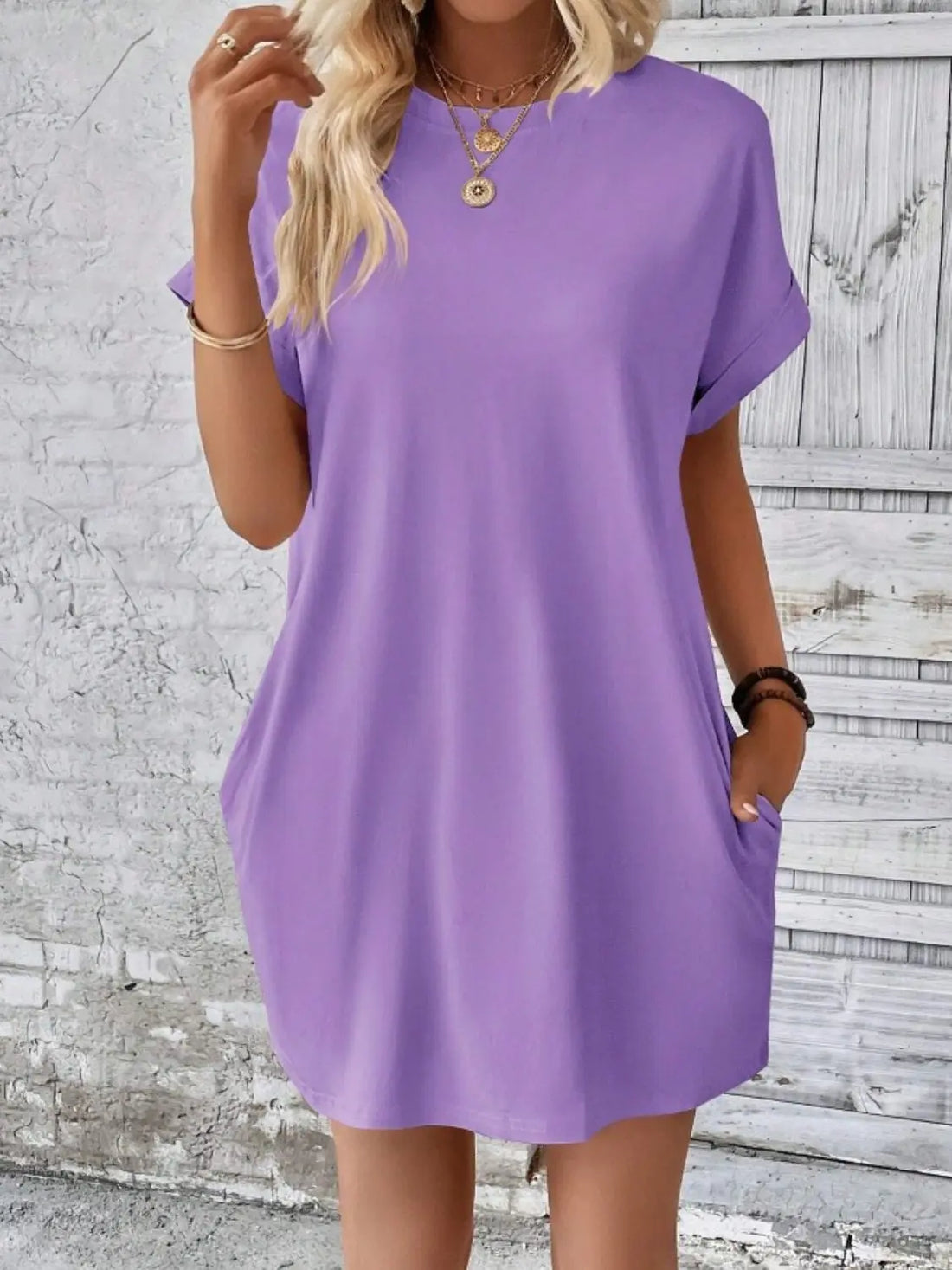 Pocketed Round Neck Short Sleeve Dress 